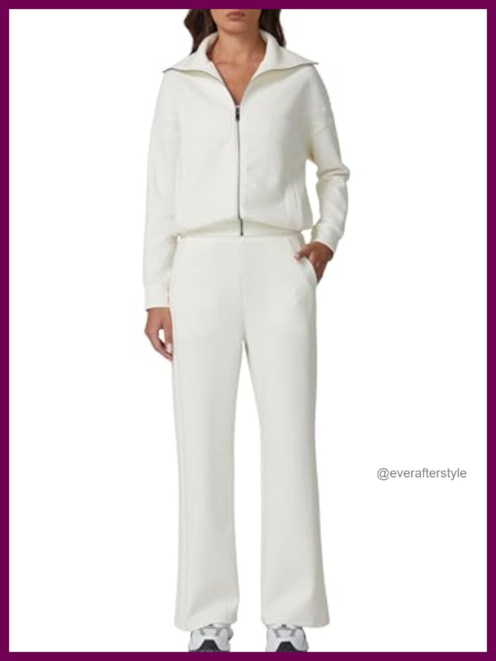 Women's Cotton Blend 2 Piece Sweatsuit Zip Up Sweatshirt Wide Leg Pants Set